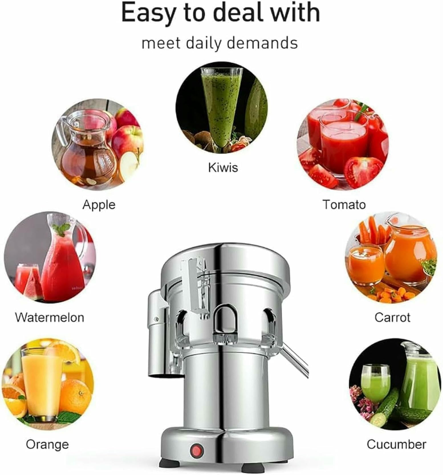 Exprimidor de cítricos Comercial – Máquina centrífuga de prensado en frío de Alta Resistencia para jugos, restaurantes y hoteles – 370 W, 4300 r/min – Extractor de Jugo de Acero in