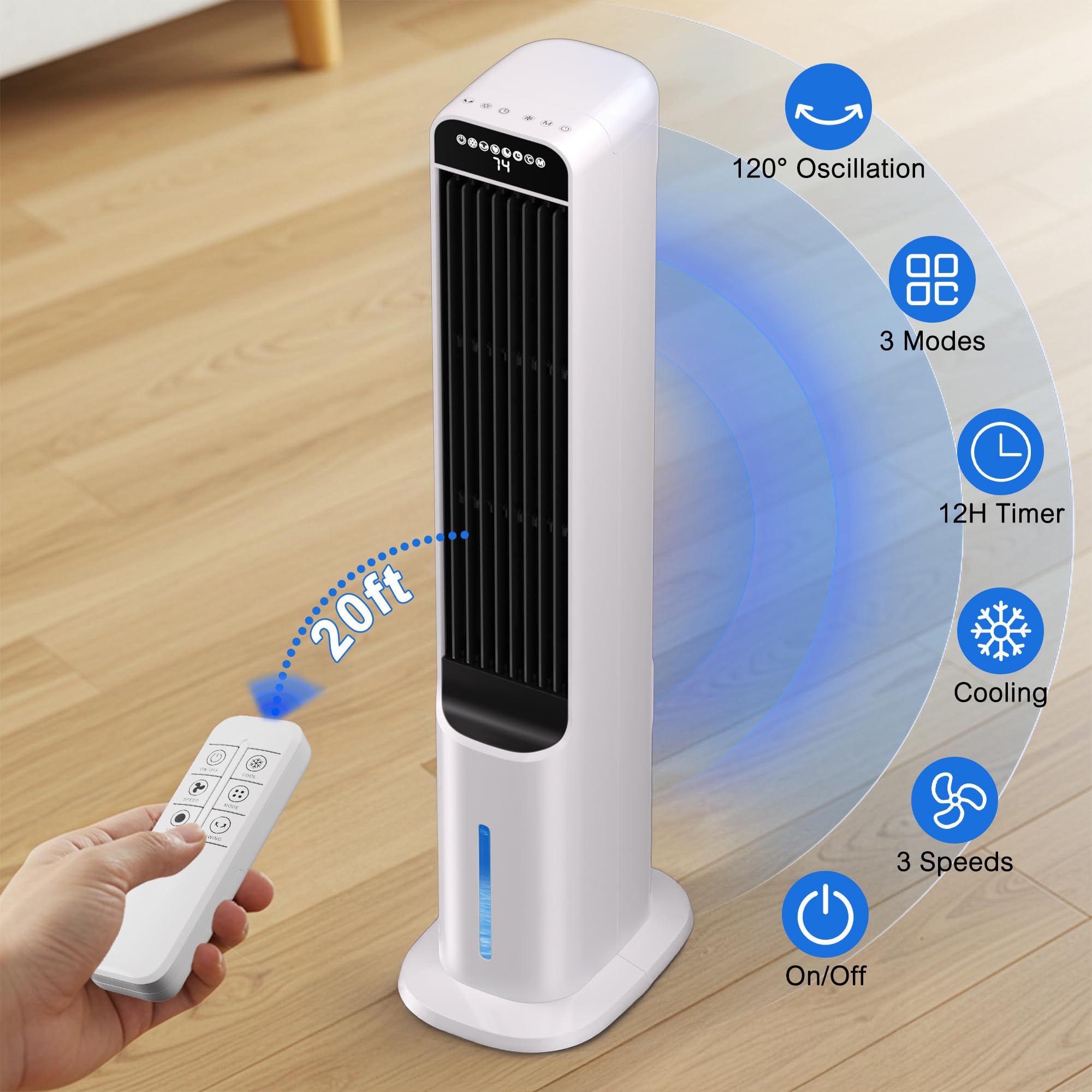 Windowless Portable Air Conditioner, 41 Inch Cooling Fans that Blow Cold Air, 3-in-1 Tower Fan with Remote, 3 Speeds, 120° Oscillation Swamp Cooler, 12H Timer Evaporative Cooler for Bedroom Indoor Use — view 2