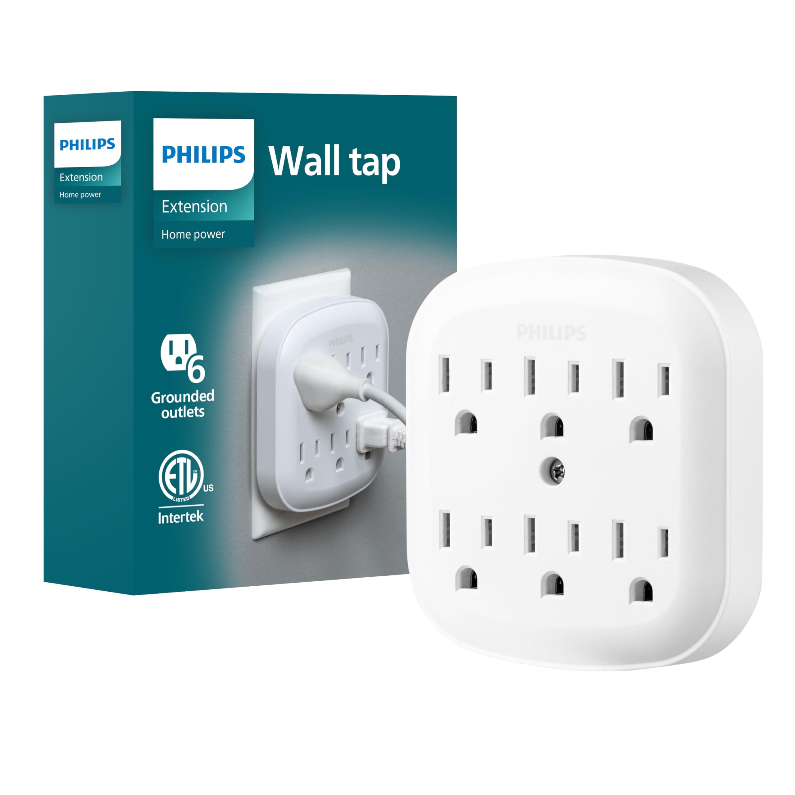 6 Adapter, Wall Tap Power Strip, Tamper Resistant Protected Outlets, 3-Prong, ETL Listed, White, SPS1461WA/37, 1 Pack