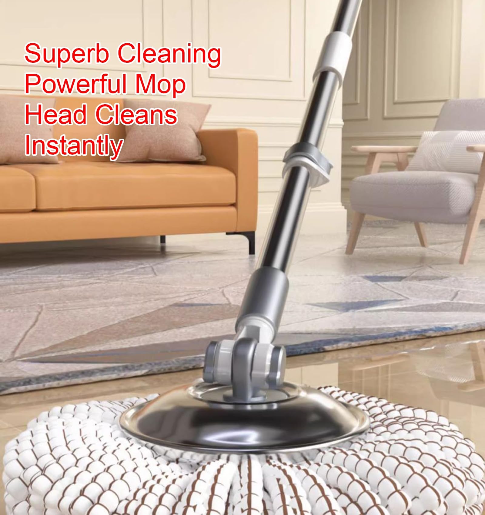 Trapeador Giratorio con Cubo, Sistema de Cubo único Redondo Manos Libres, trapeador de Piso de Microfibra húmedo y seco para Laminado,B