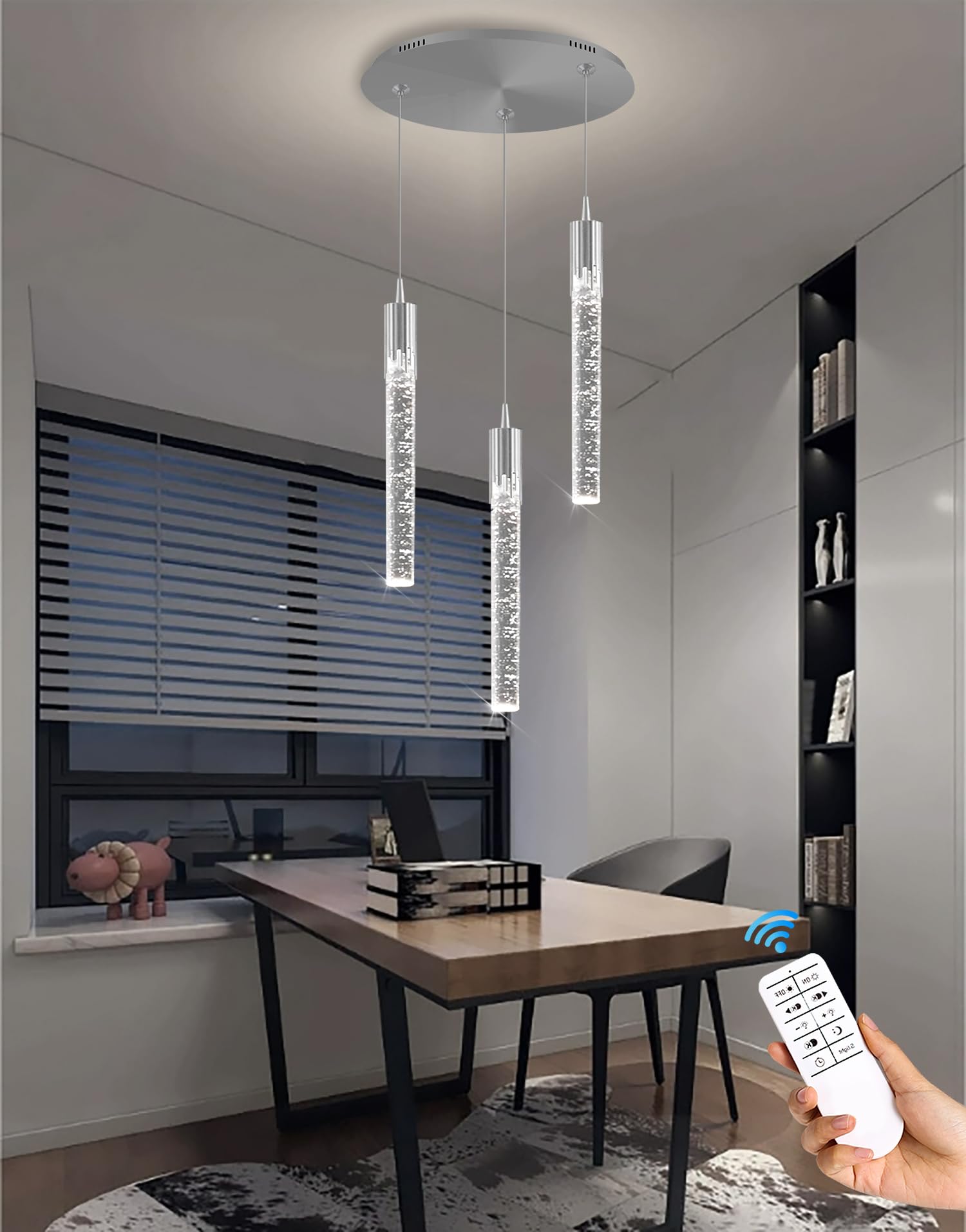 Lámpara de araña LED Mini de Cristal Moderna - Lámpara Colgante Ajustable de 3 Luces para Isla de Cocina, Comedor, Dormitorio, Regulable 2700K-6000K, Acabado Cromado