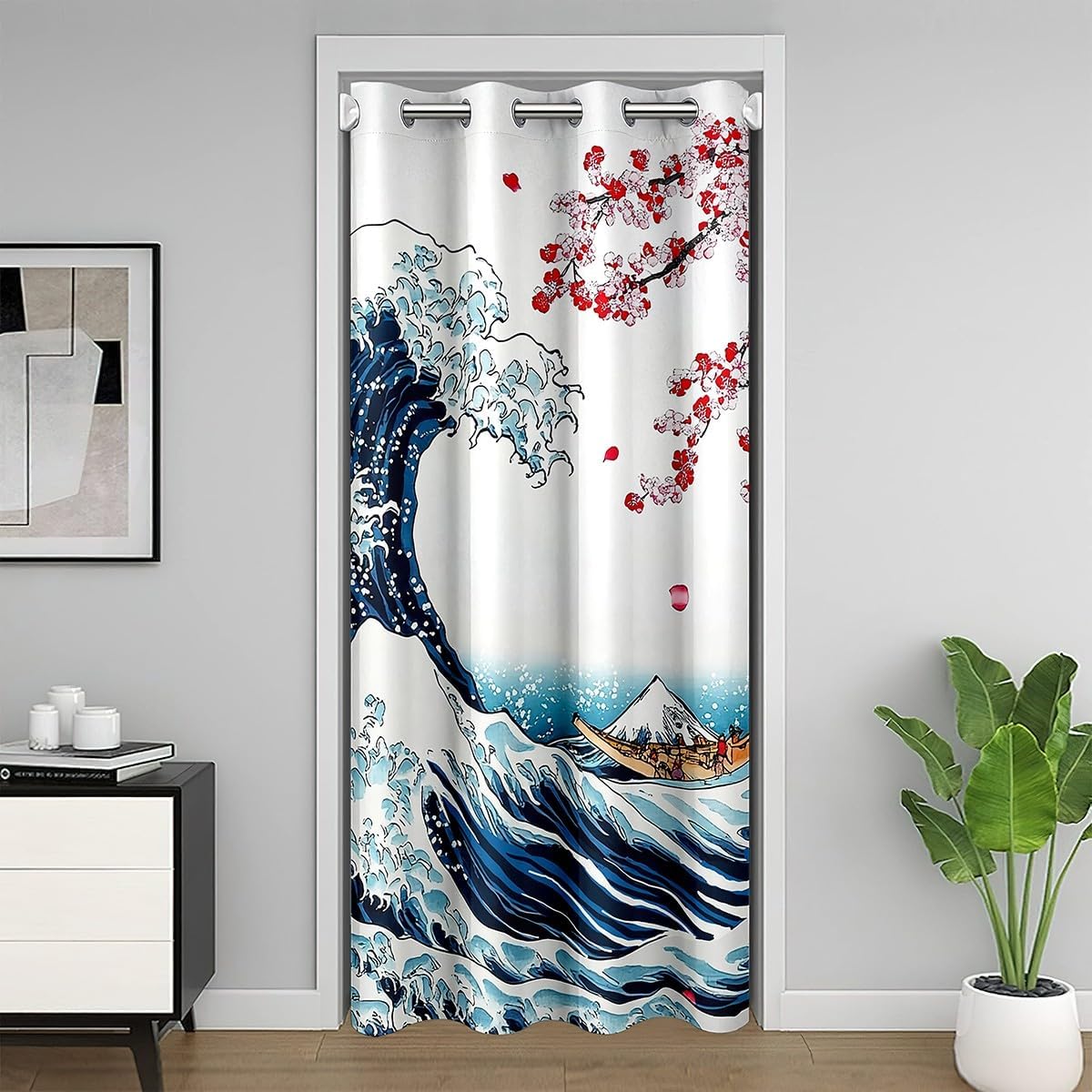 Feelyou Fish Closet Door Cover Curtain for Living 1 Panel, 52"x80" Cherry Blossoms Door Curtain for Doorway Privacy Ultra Soft Japanese-Style Blackout Curtain Floral Botanical Doors with Windows Decor