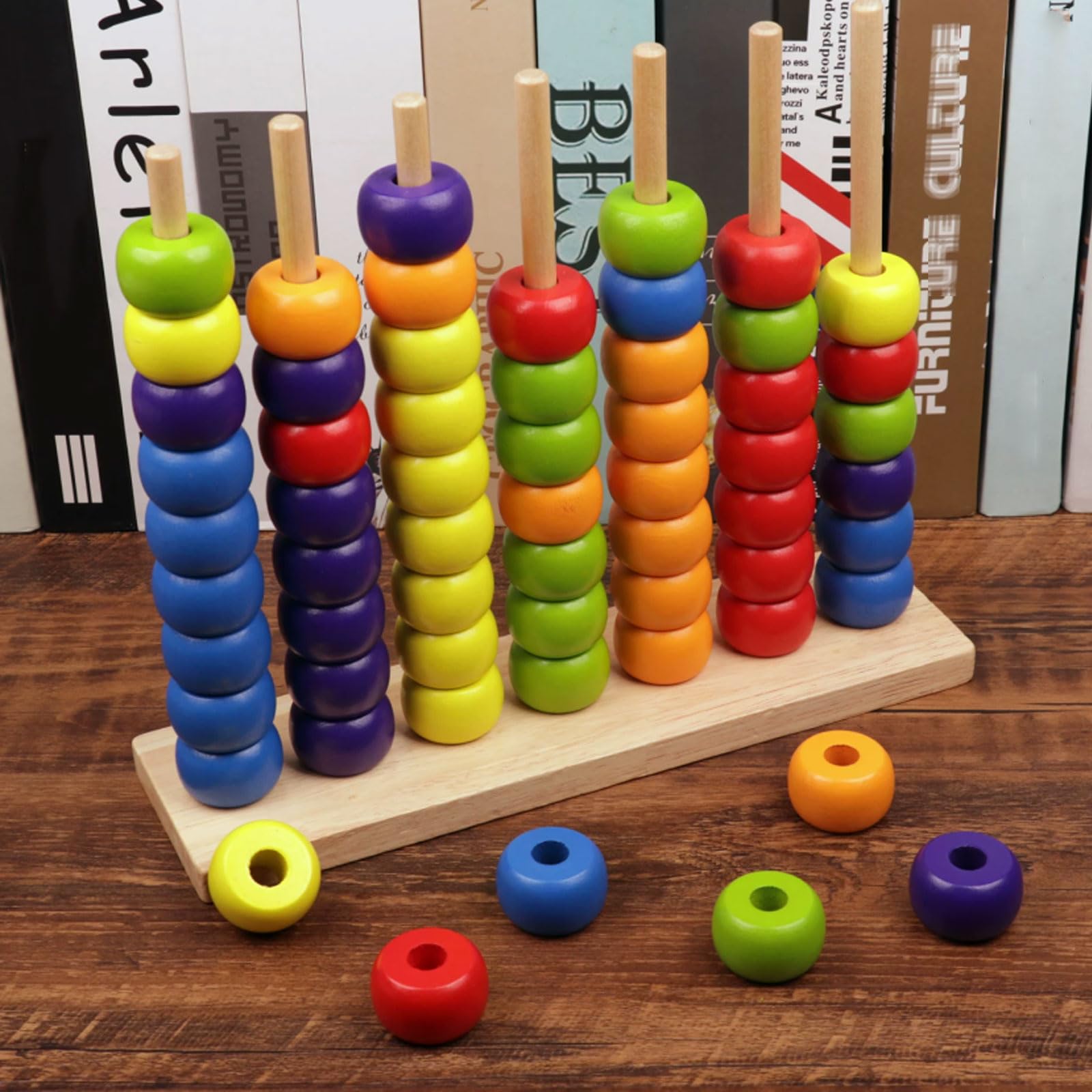 Montessori Holz Farb-Sortier Stapelperlen Abakus