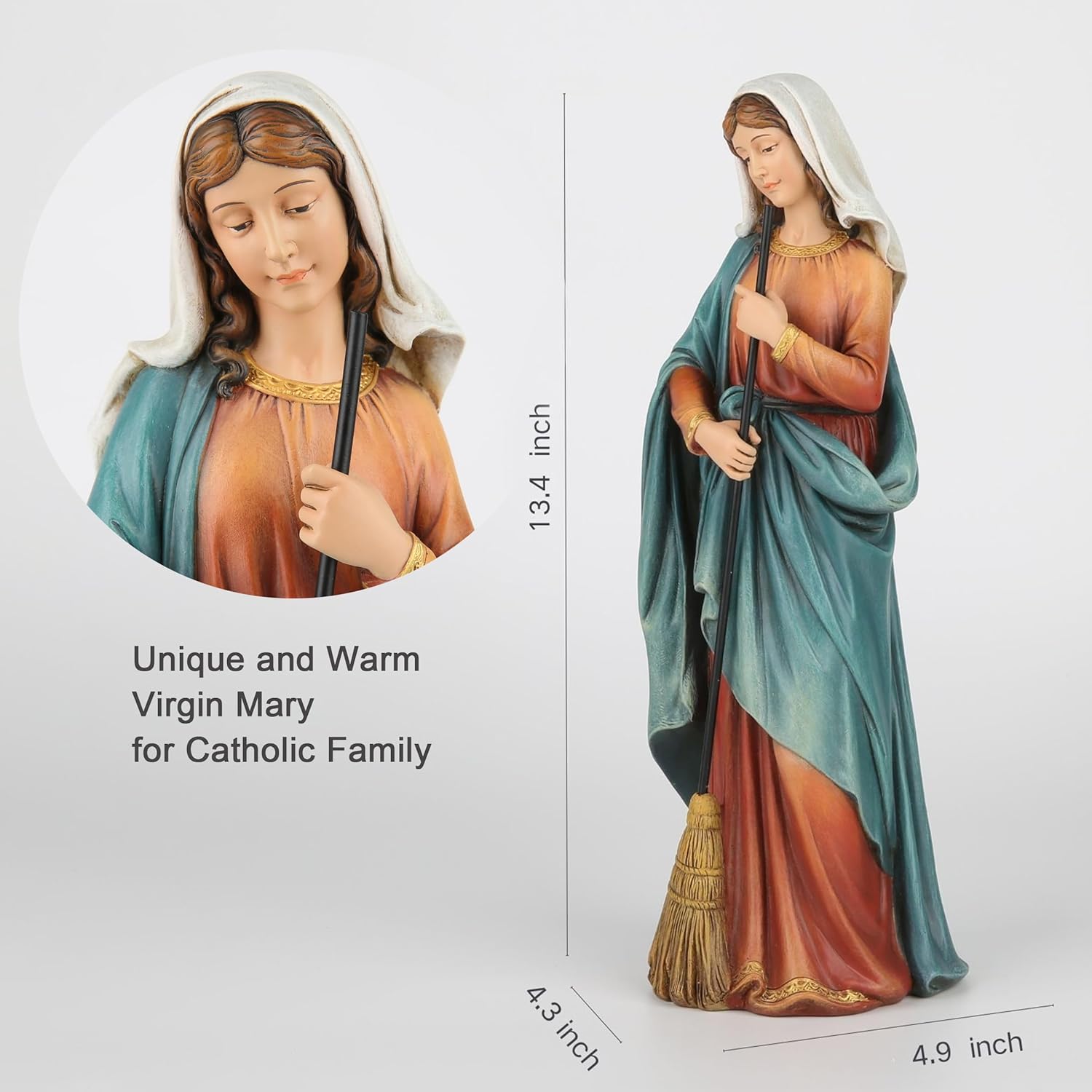 BC Catholic Kitchen Madonna Statue, Blessed Virgin Mary Figure, Devoution Home Décor, Religious Gift 13.4" H, Handmade by Buildclassic - Image 4