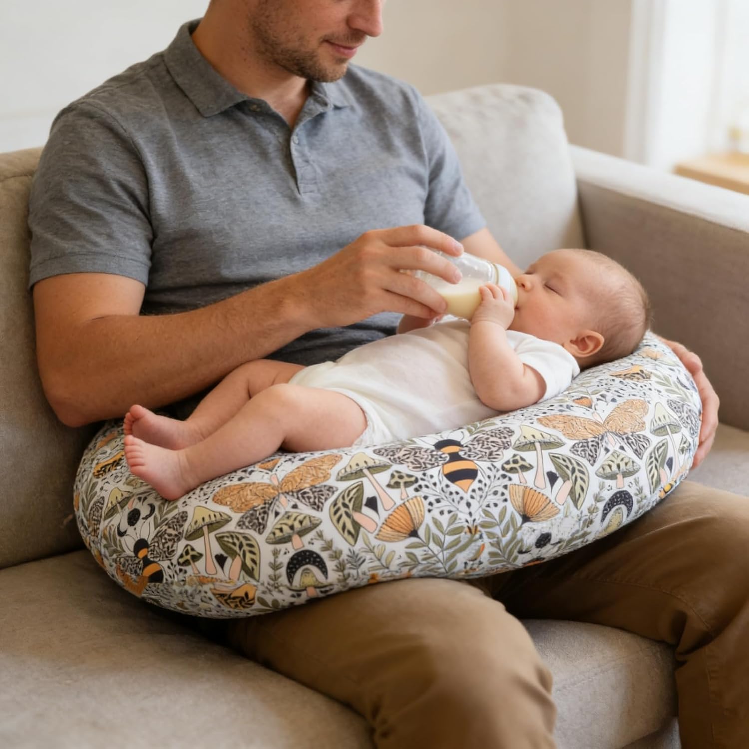 2 Pack Baby Nursing Pillow Cover Newborn U-Shaped Breastfeeding Pillowcase Cushion Cover Stretchy Replaceable Forest&Floral Pillow Cover Slipcover 22.5x21 - Image 6