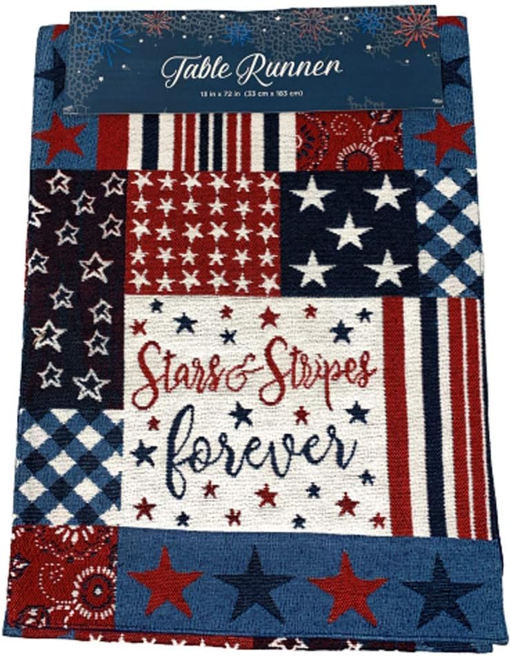 Americana Patriotic Tapestry Table Runner, 72-Inch x 13-Inch (Stars & Stripes Forever Patchwork)