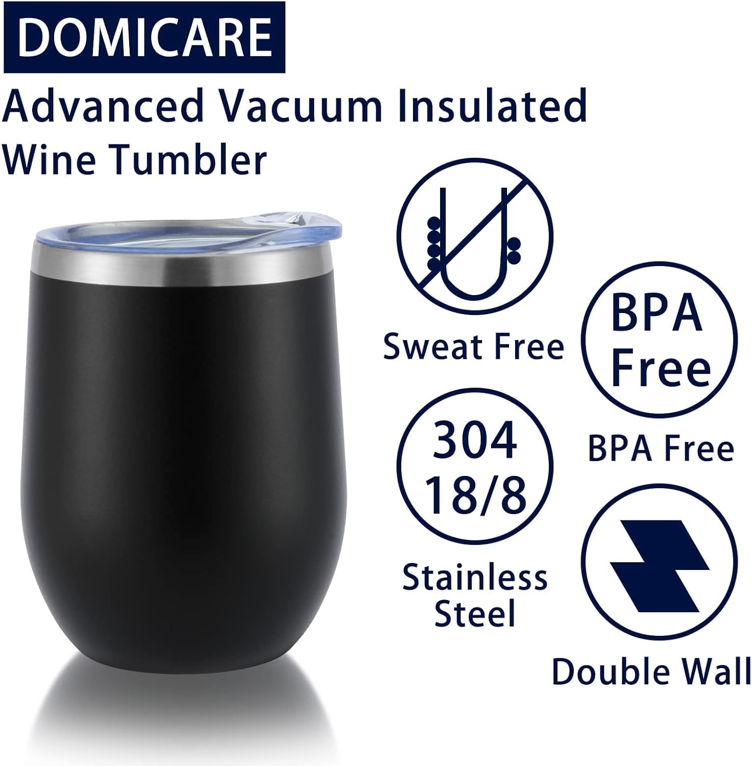 DOMICARE Stainless Steel Wine Tumbler Bulk with Lid, Personalized Insulated Tumblers Set, 12oz Travel Coffee Cups Pack of 16, Black - Image 7