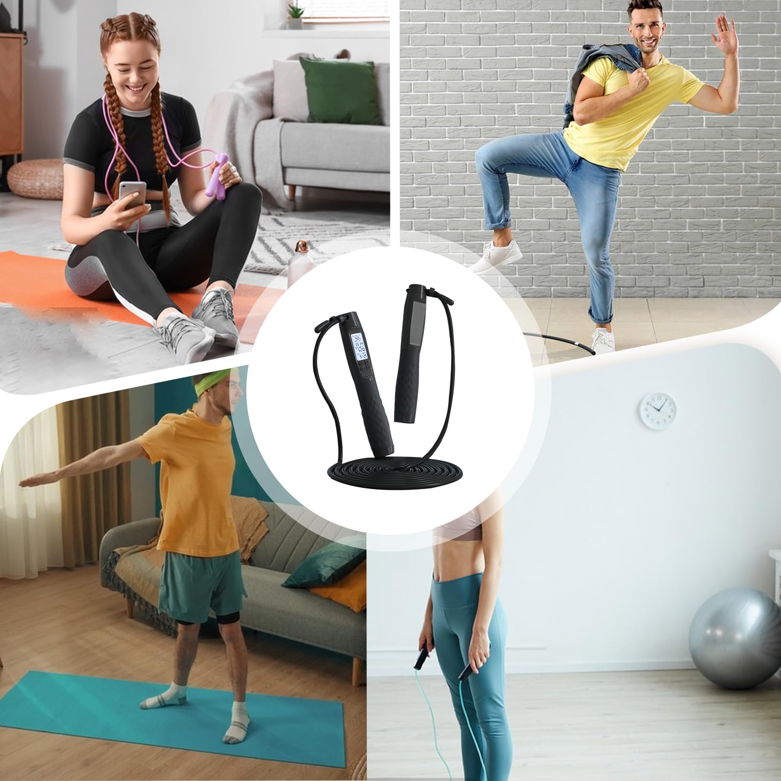 Corda per saltare con contatore, salto di velocità, brucia grassi regolabile con promemoria calorie, intelligente per esercizi di fitness, allenamento, palestra, MMA, boxe (rosa)