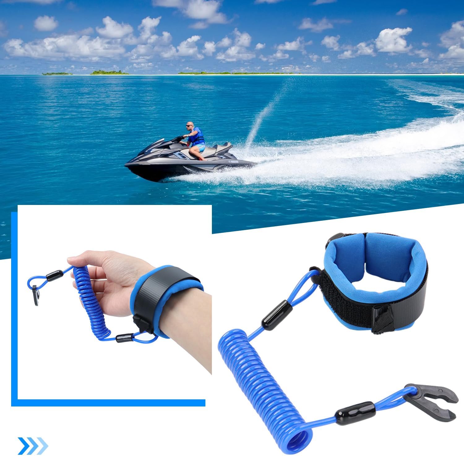 4개 보트 선외기 킬 스위치 코드 테더 마린 스톱 안전 끈 비상 차단 손목 스트랩 끈 교체용 (파란색 4개)-Freehip.co.kr