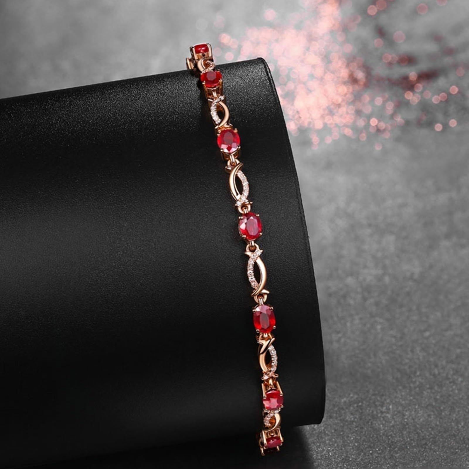 Bracciali Oro Rosa 750/585/375, Bracciale Donna con Rubino 3.8ct 16-20 cm con Diamante, Braccialetti da Sposa Fidanzati