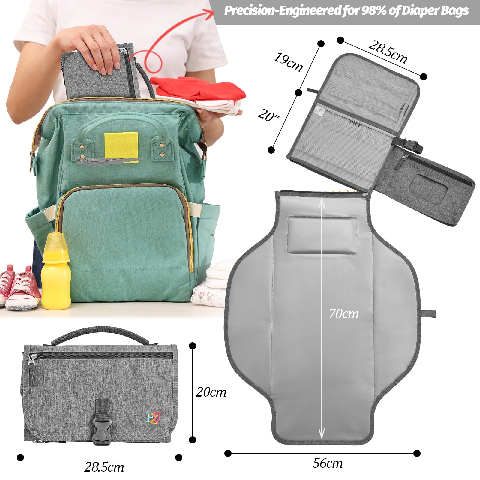 Fasciatoio Portatile Neonato - Fasciatoio Neonato Portatile Staccabile con Borsa per Salviette e Morbido Poggiatesta, Impermeabile Tappetino Viaggio（Grigio)