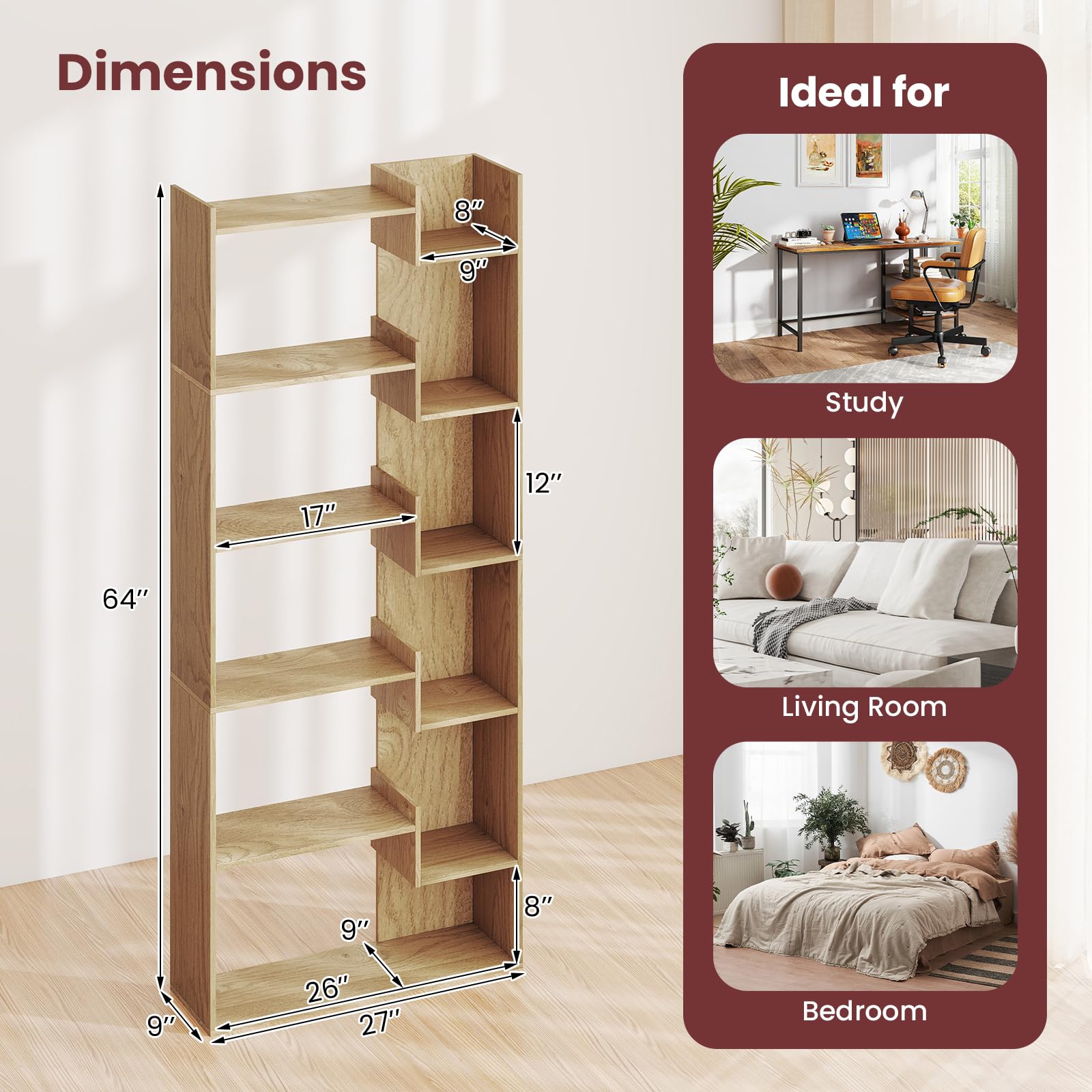 Giantex 6-Tier Bookshelves Set of 2, Wooden Bookcase with