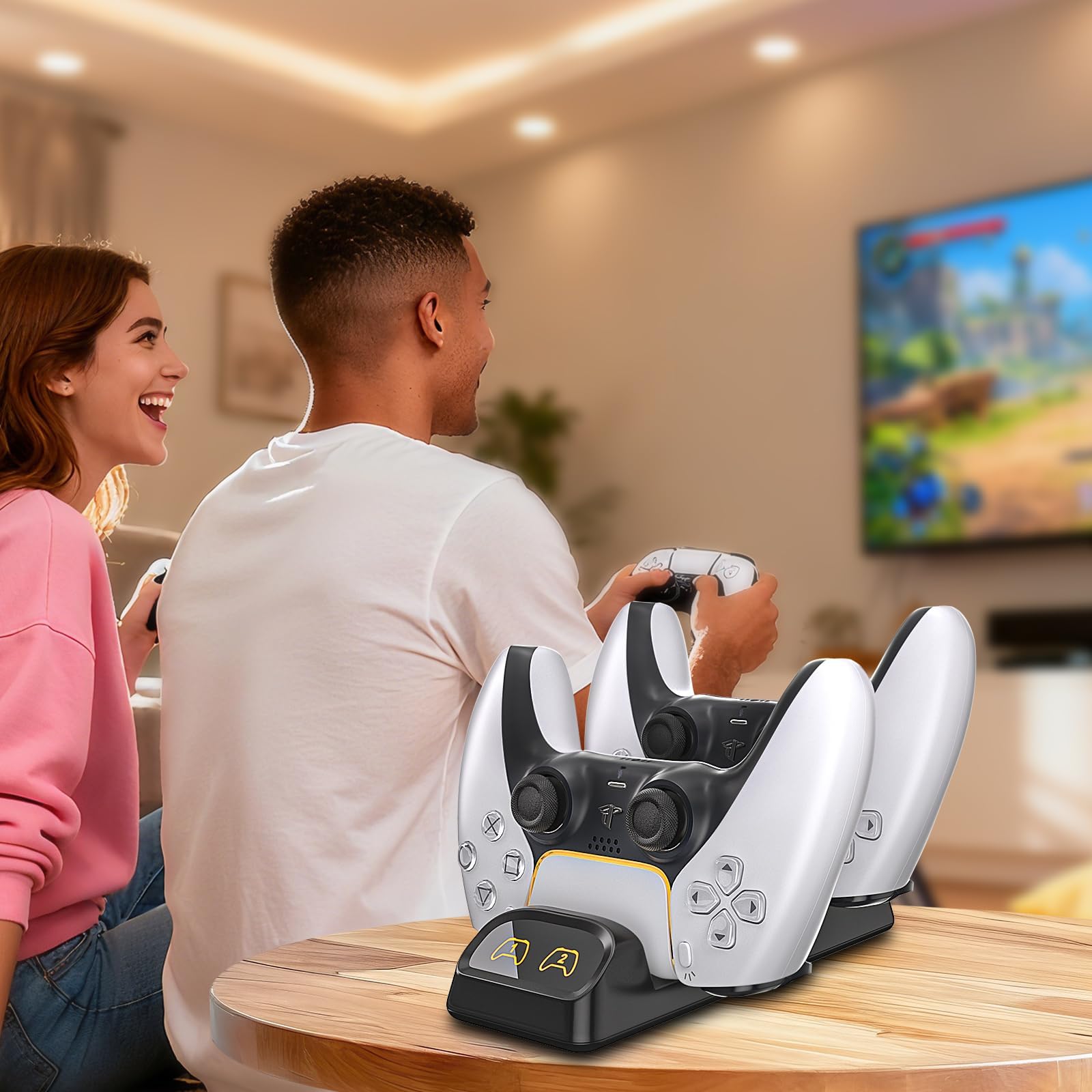 ECHZOVE Station de charge pour manette Switch 2 Pro - Double station de charge rapide pour Nintendo Switch Pro, PS5, Xbox Series X/S - Affichage d'état LED, adaptateur de type C, design compact