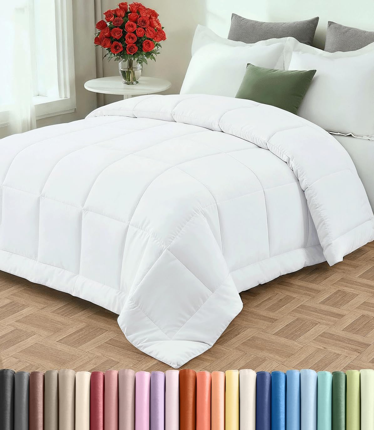 King Size, White Alternative Down Comforter - Warm and Lightweight - Luxury and Breathable Hotel Quality Bedding Set - All Season Fluffy and Cozy Oversized Cooling Microfiber Duvet Insert Comforter