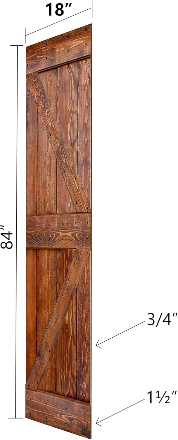K Style 36 in. x 84 in.(18in x 84in x 2Panels) Classic Walnut Finished Solid Wood Bi-Fold Barn Door with 3.3ft Hardware Kit -Assembly Needed