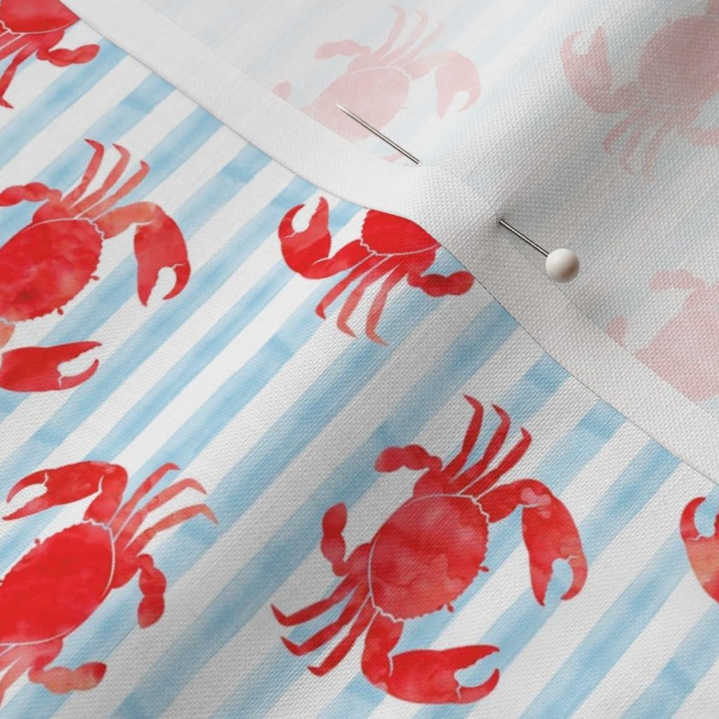 Spoonflower Fabric - Crabs Red Blue Stripes Nautical Summer Watercolor Crab Printed on Petal Signature Cotton Fabric by The Yard - Sewing Quilting Apparel Crafts Decor