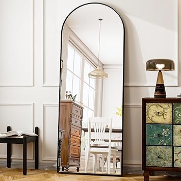 HARRITPURE 64"x21" Full Length Mirror, Arched Full Mirror, Free Standing Leaning Wall-Mounted Mirror Aluminum Frame Modern Mirrors for Living Room Bedroom Cloakroom, Black