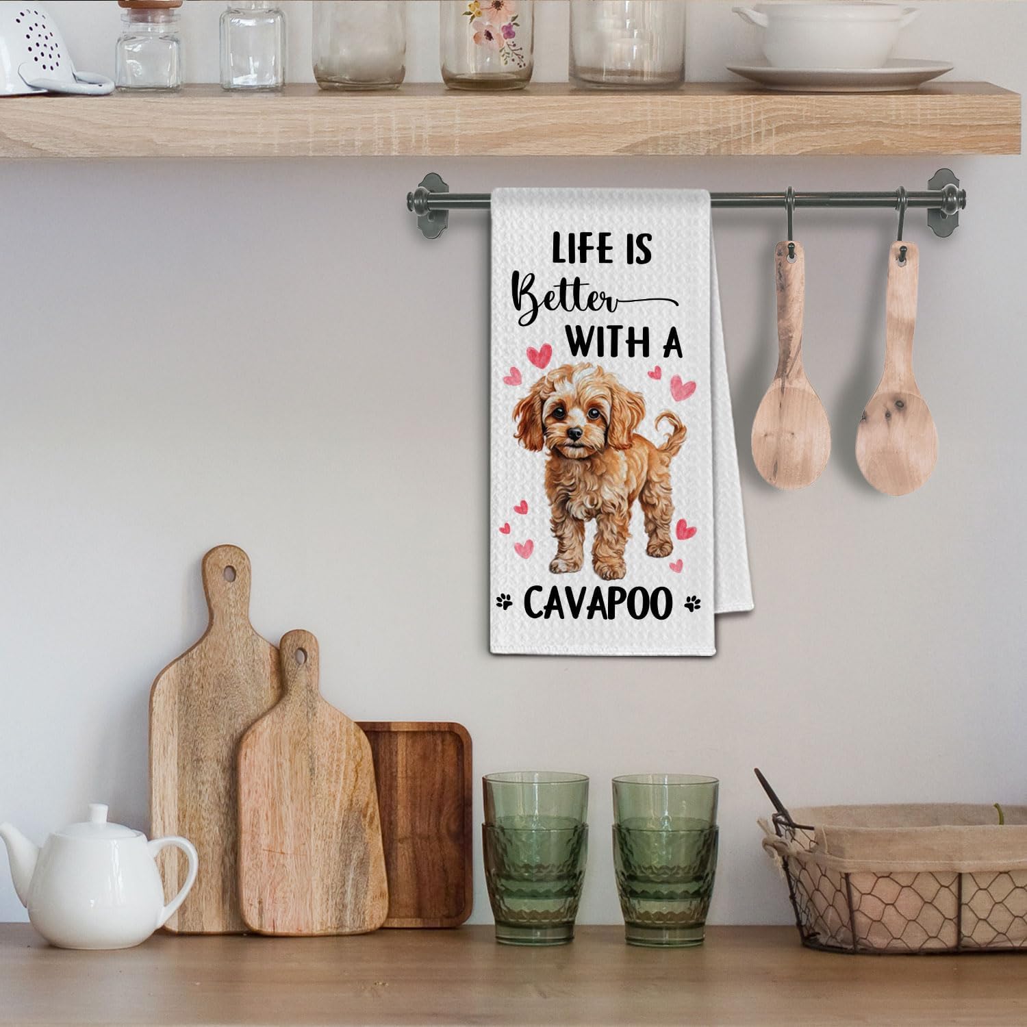Cavapoo Gifts Kitchen Towels, Life is Better with a Cavapoo Tea Dish Towels for Kitchen, Dog Owner Lovers Gifts for Women, Dog Decorative Hand Towel for Bathroom, 16x24 Inch - Image 4