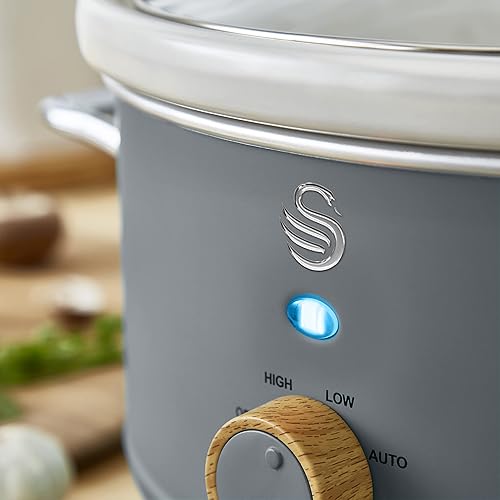 Miniatura 5 de Swan Olla de cocción lenta estilo nórdico con olla de cerámica extraíble, 3,5 litros, gris pizarra