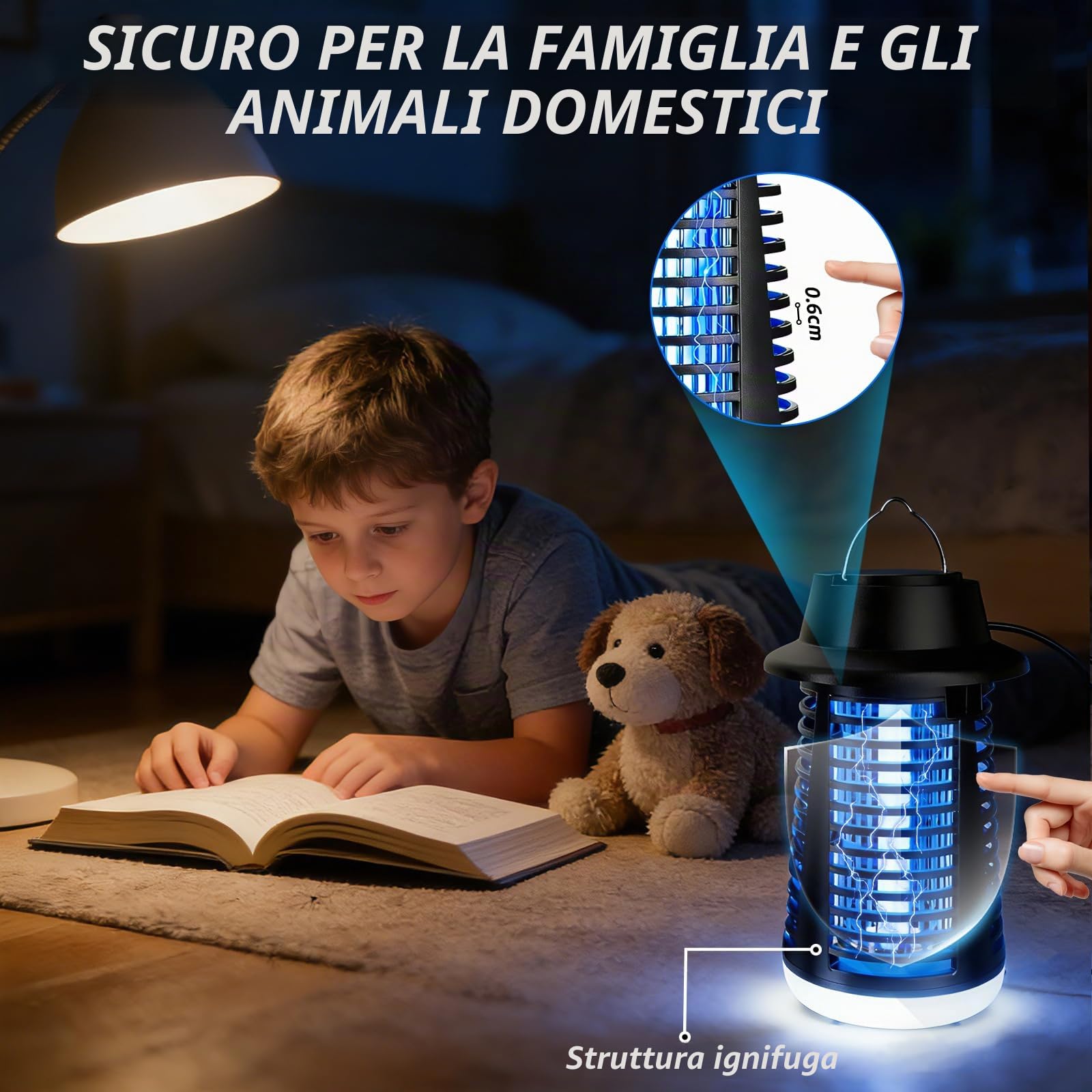 Lampada Antizanzare Elettrica Cable de 1.2m, 4000V 18W UV Zanzariera Elettrica con 9W LED Lampada, IPX4 Antizanzare Elettrico, Lampada Zanzare per Interni ed Esterni