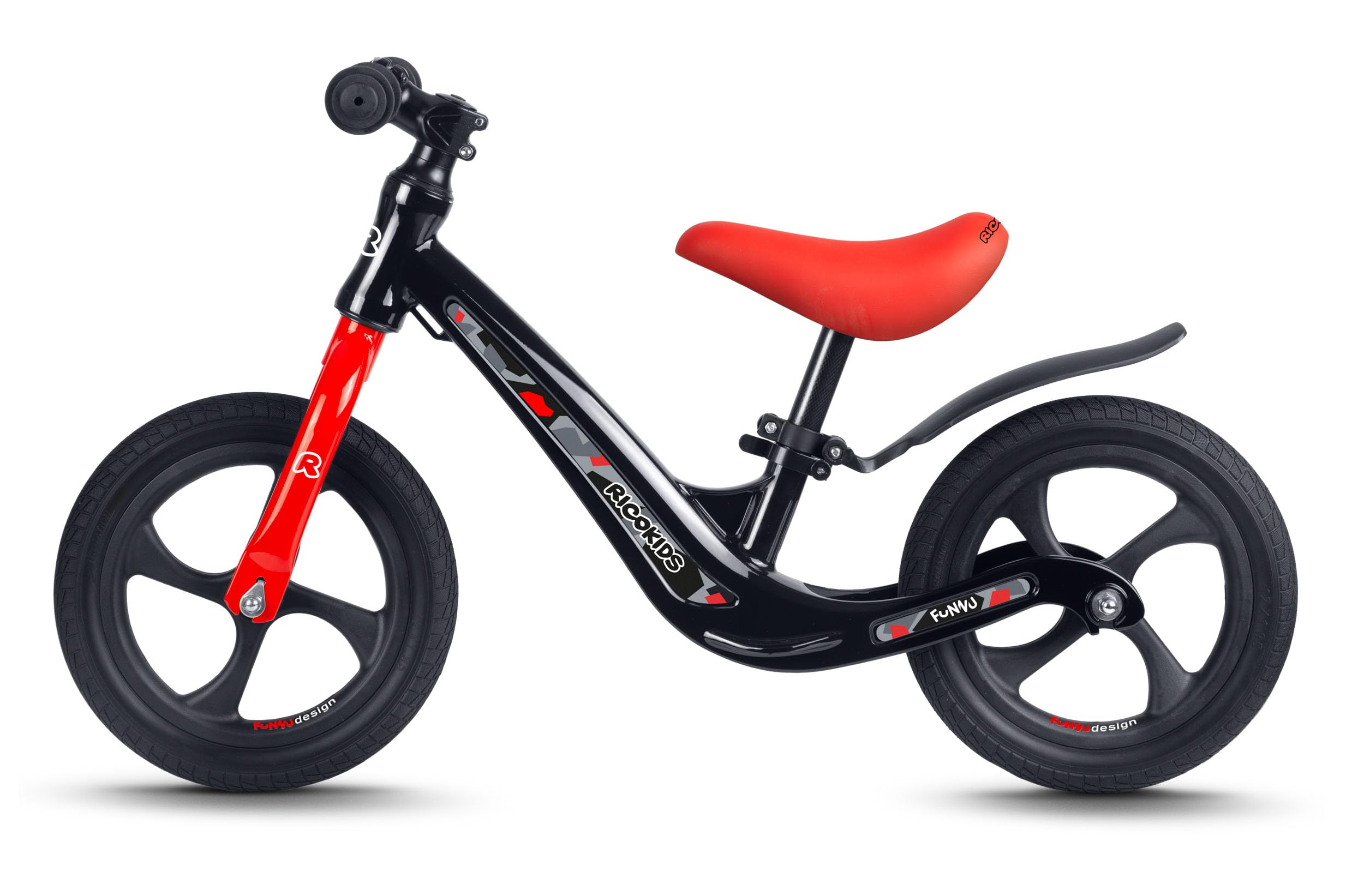 Ricokids Draisienne pour Enfant - Selle réglable en Hauteur - Roues en polyuréthane Anti-crevaison 12" - Noir