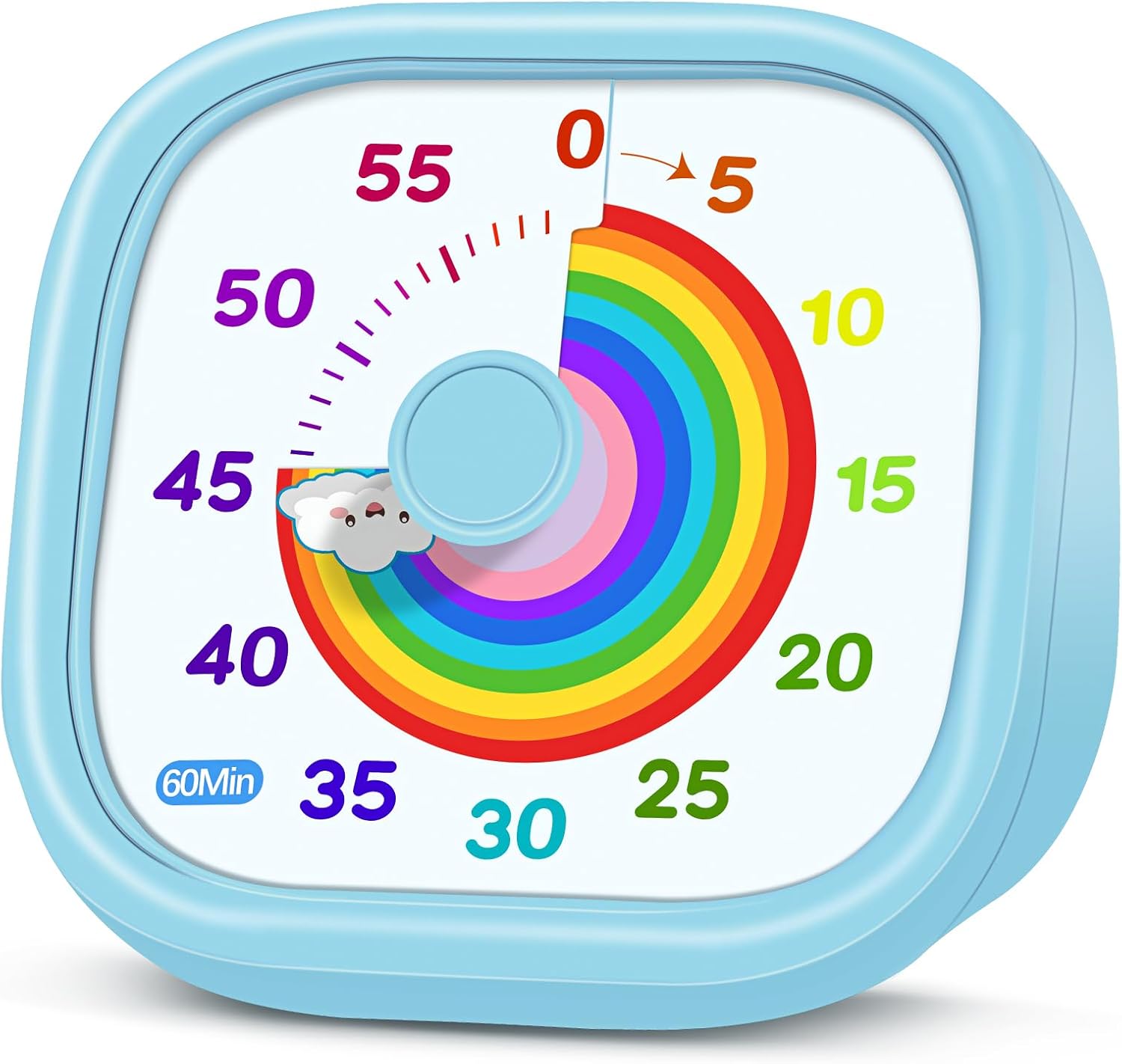 HIPPIH Visual Timer for Kids: 60-Min Rainbow Pomodoro Countdown Clock for Classroom, Kitchen, Office - Silent Time Manager, Blue