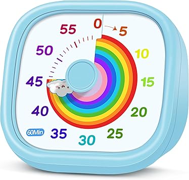 Visual Timer for Kids - 60 Minute Pomodoro Timers for Classroom Kitchen Office, Countdown Kids Timer Clock with Rainbow Disk, Desk Time Management Tool for Toddler with Silent Operation, Blue