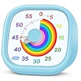 HIPPIH Visual Timer for Kids - 60 Minute Pomodoro Timers for Classroom Kitchen Office, Countdown Kids Timer Clock with Rainbow Disk, Desk Time Management Tool for Toddler with Silent Operation, Blue
