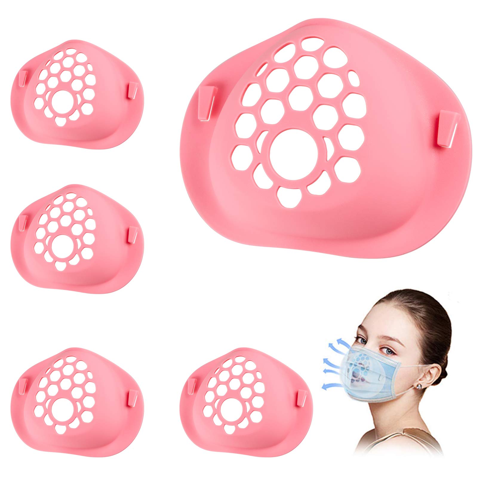 XMY 3D Silicone Mask Bracket Ver2.0, [Food-Grade] High Temperature Resistance Up to 400℃ Odorless and Soft with Support Wing and More Breathing Space, Exercise, Protect LipstickS （5 pink）
