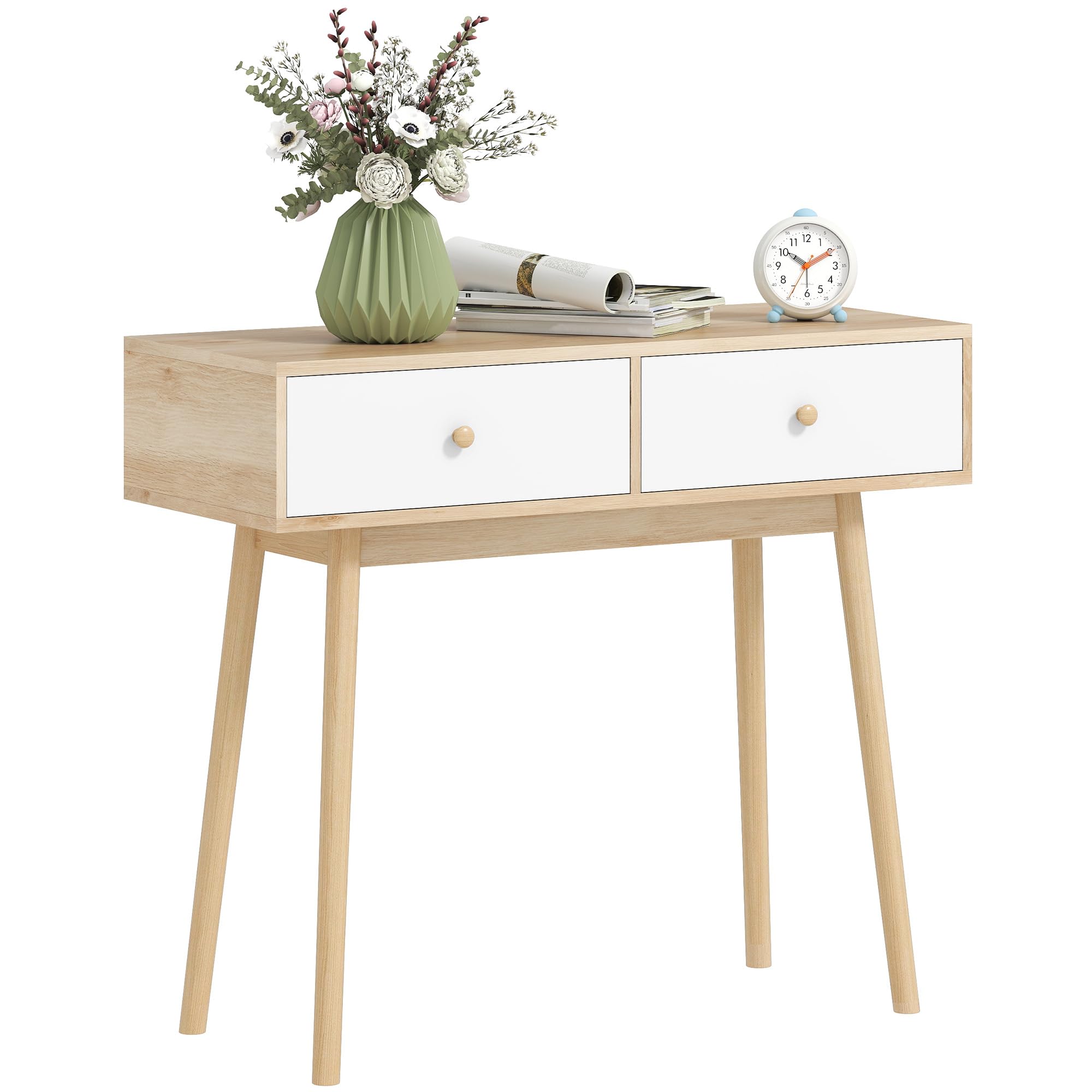 HOMCOM Mesa de Consola Estrecha Consola de Recibidor Mesa de Sofá con 2 Cajones Estilo Moderna para Pasillo Entrada Salón Dormitorio Roble