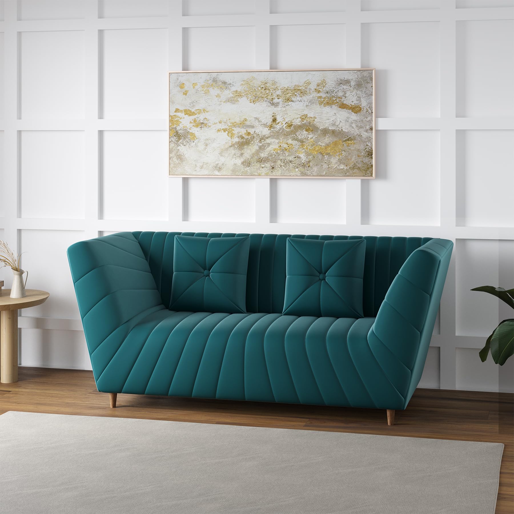 Amazon Brand - Solimo Corell Tufted Velvet Fabric 2 Seater Sofa for Living Room Furniture (Teal)|3 Year Warranty-image-31