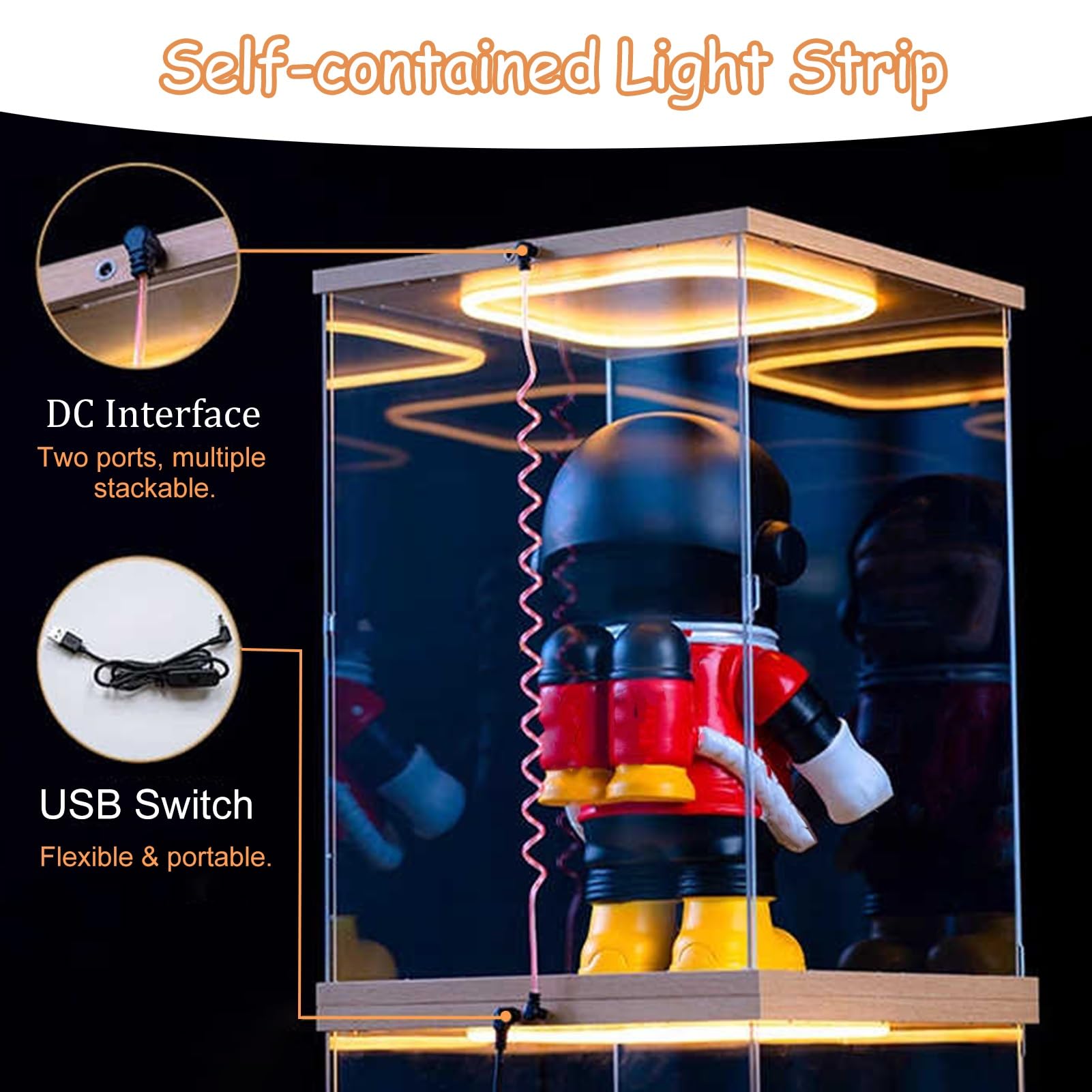 Acryl Vitrine Hoge Acryl Vitrine Met Deur, LED-displaybox Van Helder Acryl Voor Poppenfiguren, Verzamelobjecten, Stapsgewijze Opbergorganizer Voor Op Het Bureau(20x20x40cm(8x8x16in