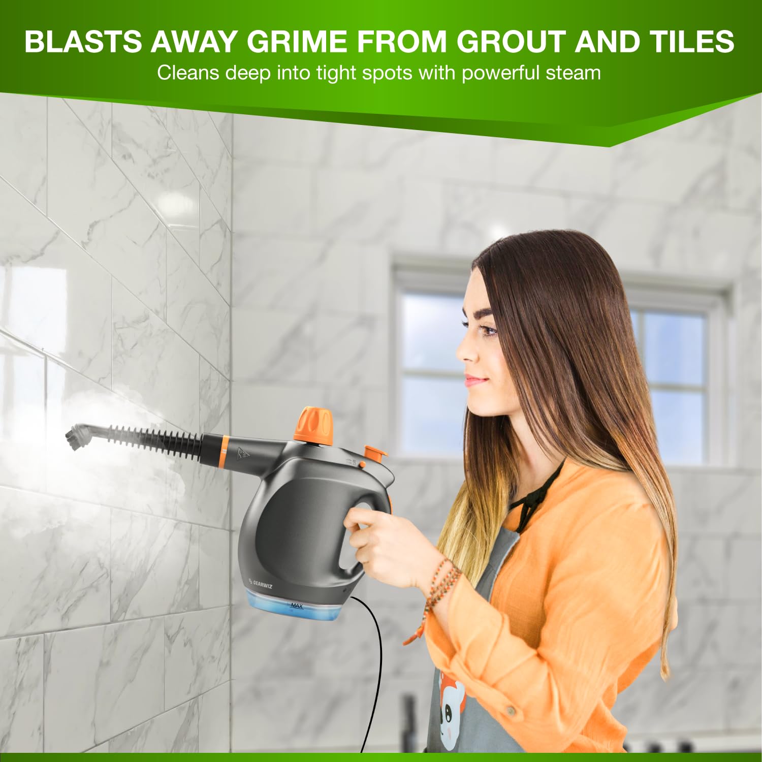Gearwiz Pulitore a vapore portatile con contenitore detergente - Vapore multiuso ad alta pressione da 1250 W - Blocco vapore continuo, serbatoio grande, blocco di sicurezza - per casa, cucina, bagno