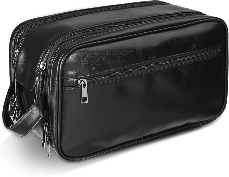 Necessaire de viagem BNSPOCKET em poliuretano, preta, com zíper e divisórias