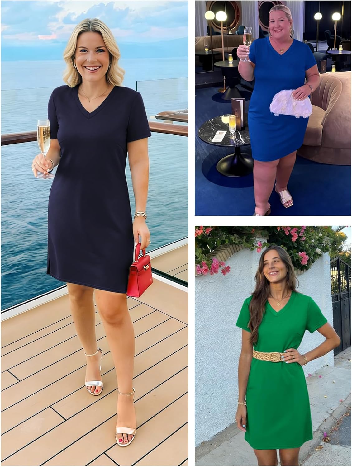 ATHMILE Summer Casual Dresses for Women V-Neck Beach Vacation Clothes Short Sleeve Split Hem Sundress with Pockets - Image 6