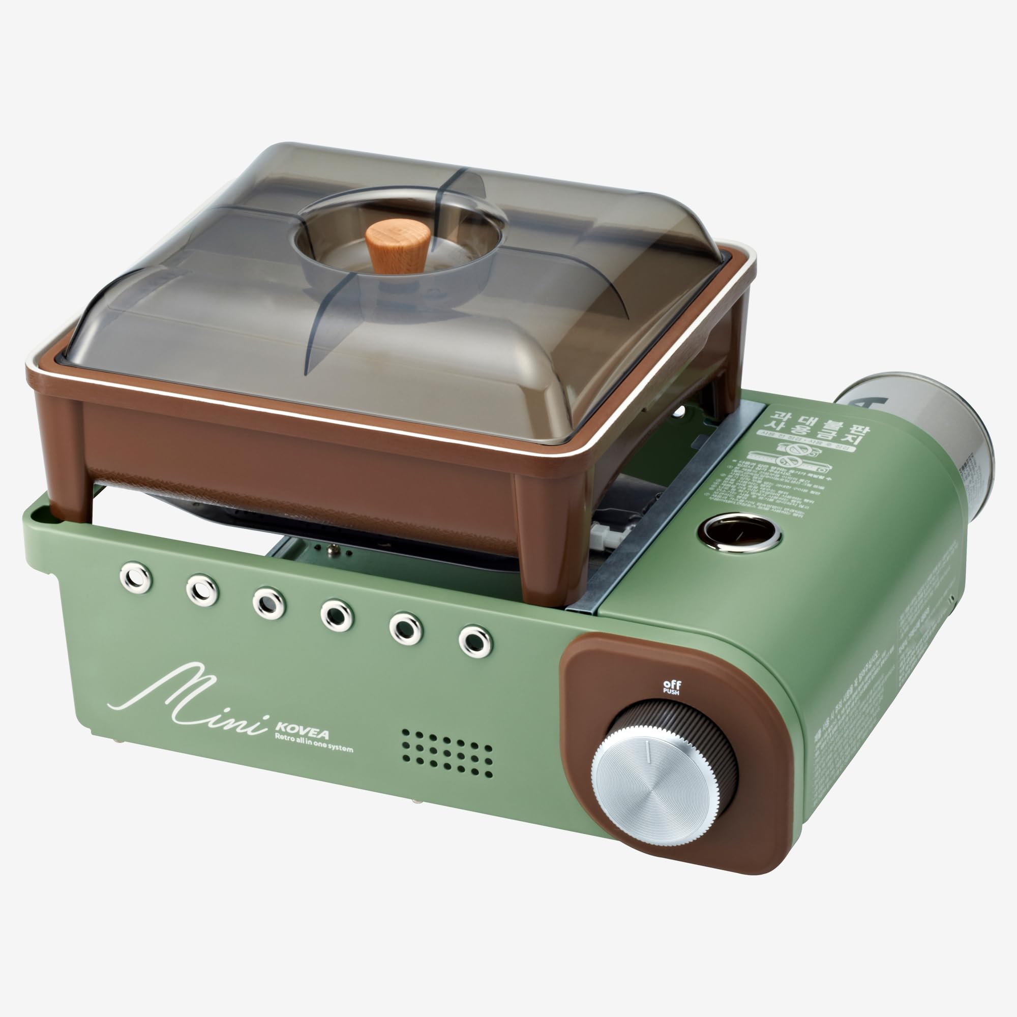 Kovea Guibada Mini przenośna kuchenka gazowa KGG-1805EM, wielofunkcyjne naczynia kempingowe z patelnią grillową, podparciem garnka i wszechstronną pokrywką do serwowania, idealna do gotowania wewnątrz