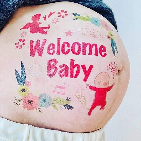 Amazon Co Jp Tuzuru マタニティフォト ボディペイントシール ベリーペイントシール タトゥーシール 天使 練習用シール付き R 服 ファッション小物