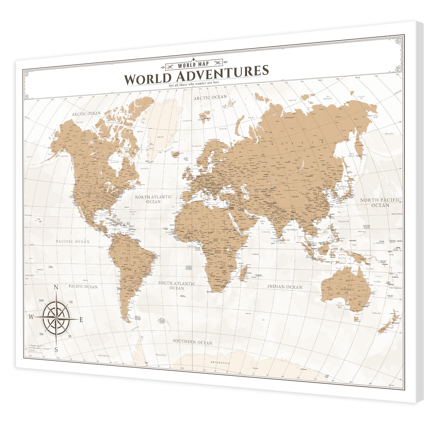 IPIC Vintage World Travel Map with Pins, World Map Pin Board, Size 40x30 in