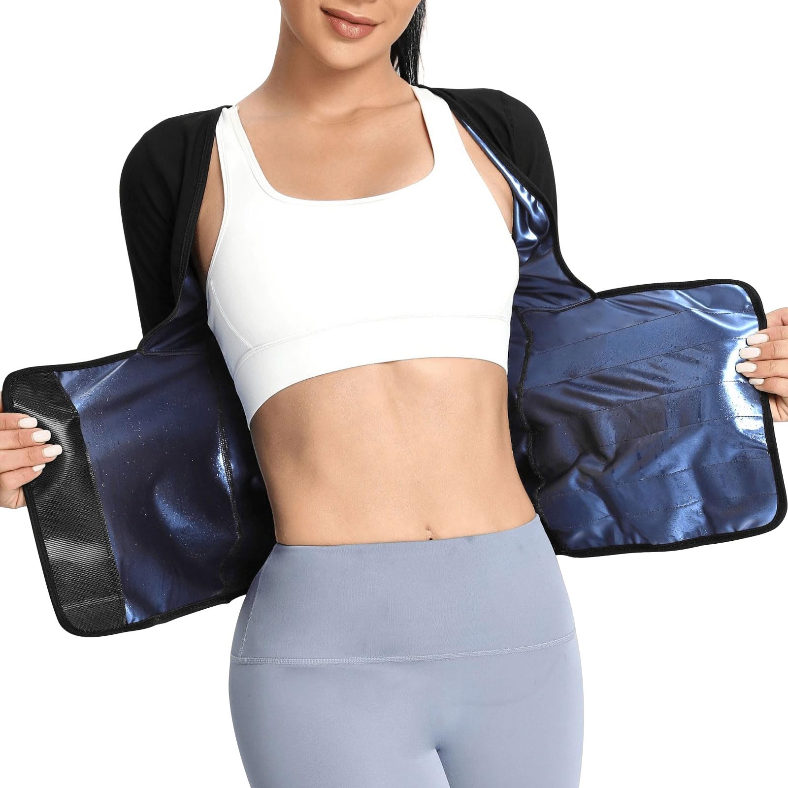 Risipu Sweat Sauna Suit for Women Sauna T-Shirts Sauna Tops Waist Trainer Slimming Weight Loss Workout Suit Training Exercise Fitness Short Sleeve (M)