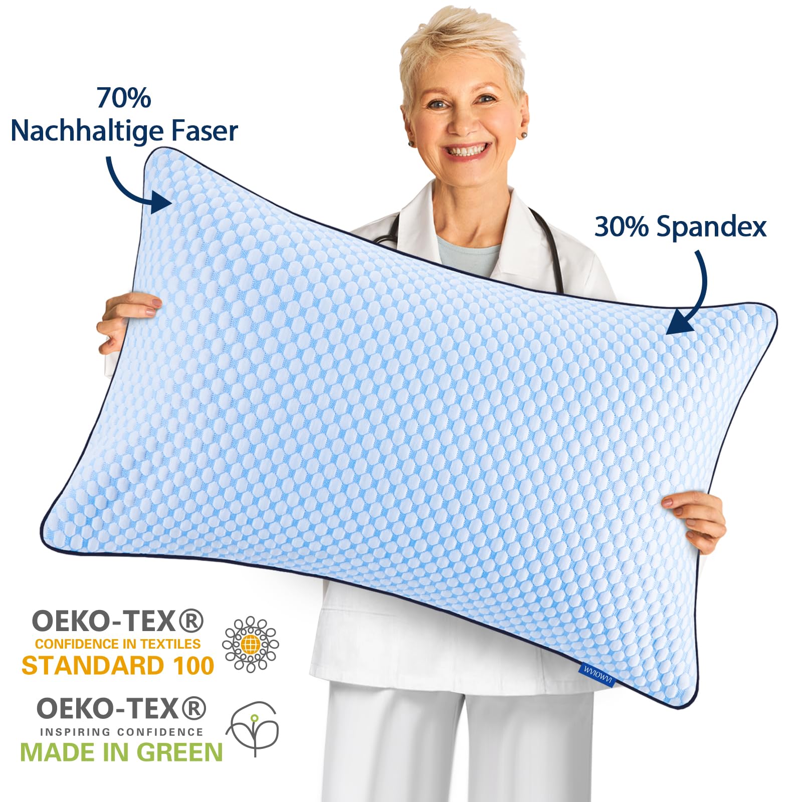 Memory Foam Kissen Kühlendes Kopfkissen Nackenkissen Ergonomisches Seitenschläferkissen 40x80 cm Blau-grau