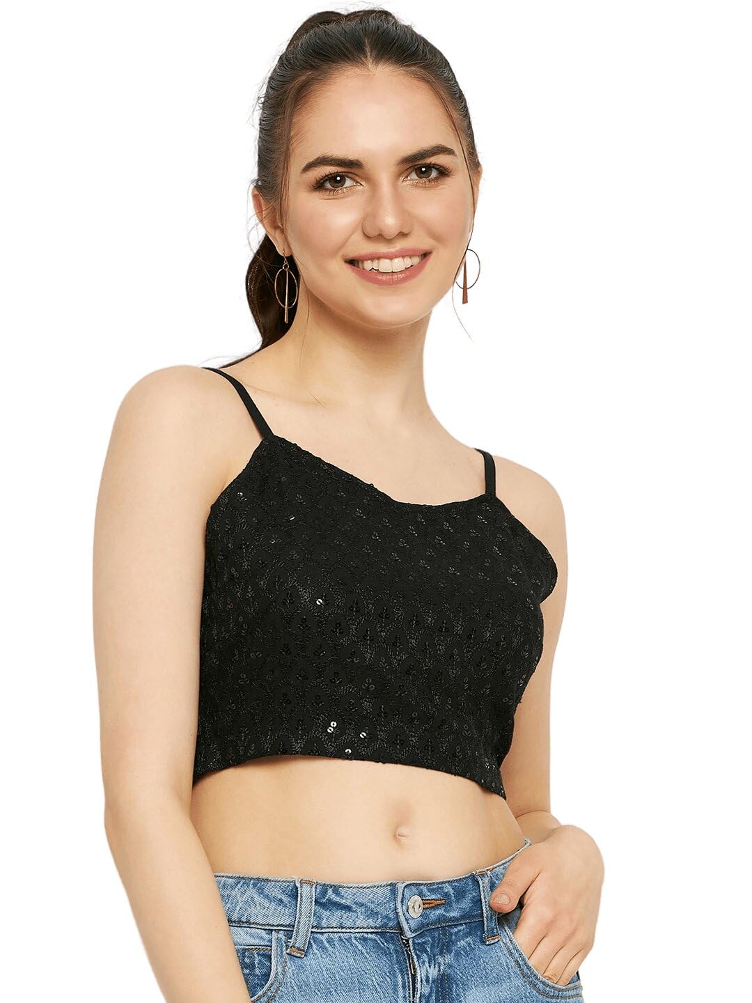 brinns Sequined Embellished Shoulder Straps Fitted Crop Top-picture-15