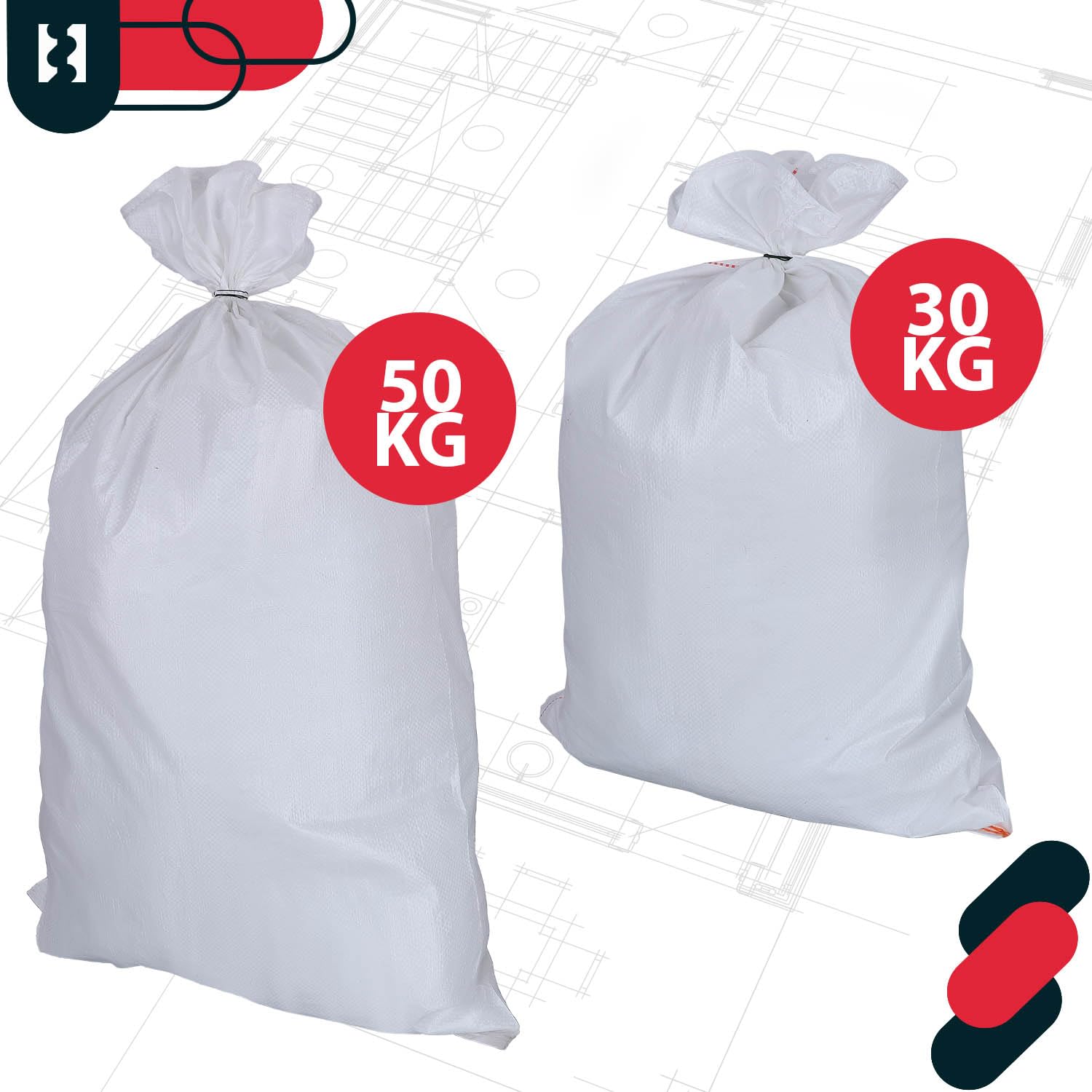 KOTARBAU® Set di 20 sacchi in tessuto PP 65 x 105 cm, 50 kg, colore bianco