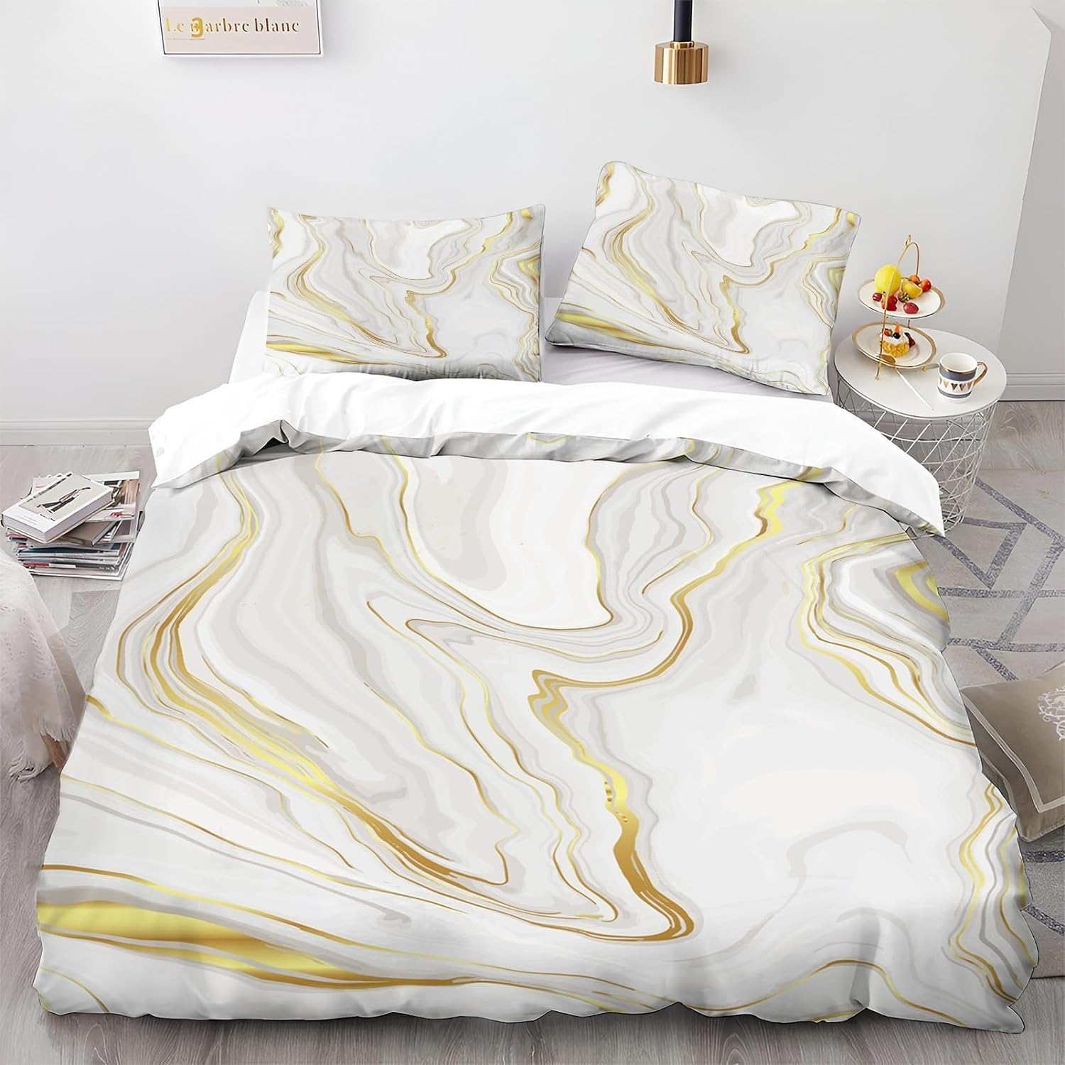 Lanshan Texture Super King Size Duvet Cover, Marble Bedding, Microfibre Duvet Cover Set With Zipper Closure, Soft Cosy Quilt Cover 260 X 220 Cm, And 2 Pillow Cases 50 X 75 Cm