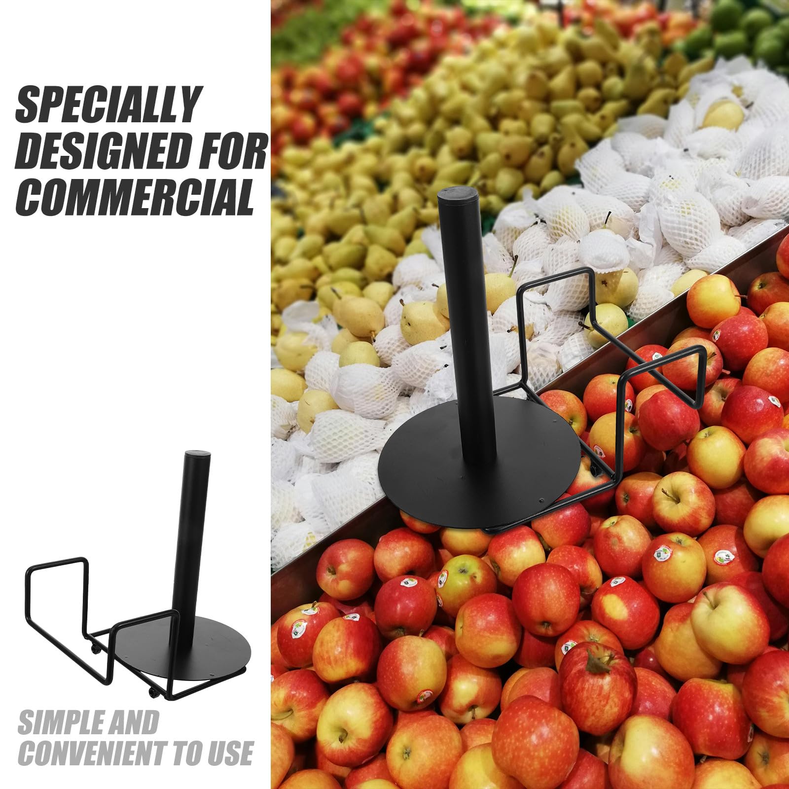 jojofuny Soporte Dispensador Diseño Simple Superficie Lisa de Acero Inoxidable Negro y de Rollos de Bolsas de Supermercado para Entorno de Supermercado