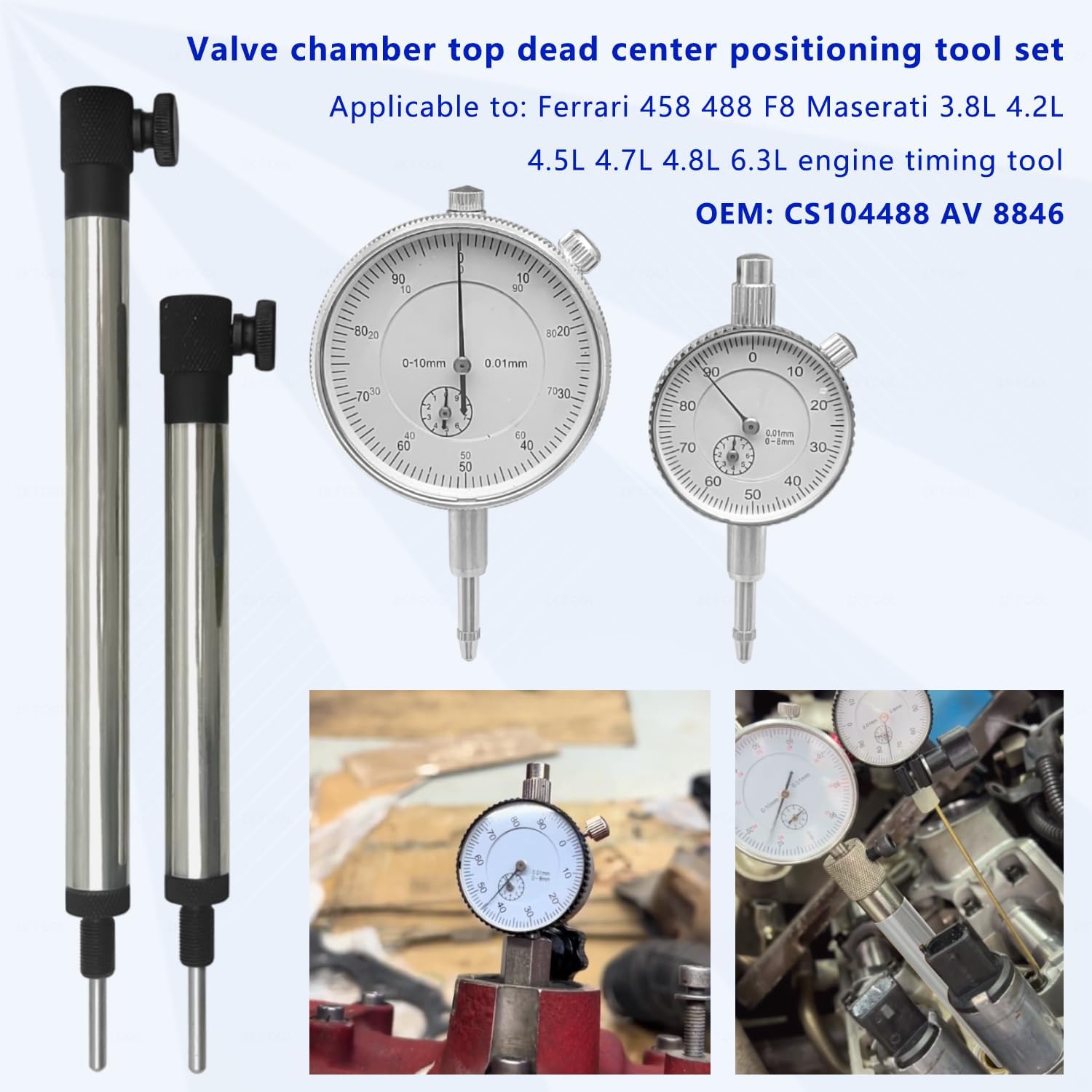 ZKTOOL Engine Camshaft Locking Timing Tool Kit Compatible with Maserati Geberit President Levante 3.8L 4.2L 4.5L 4.7L 4.8L 6.3L Ferrari 458 488 F8,OEM AV 8843、 AV 8844、AV 8845、AV 8846、CS104488