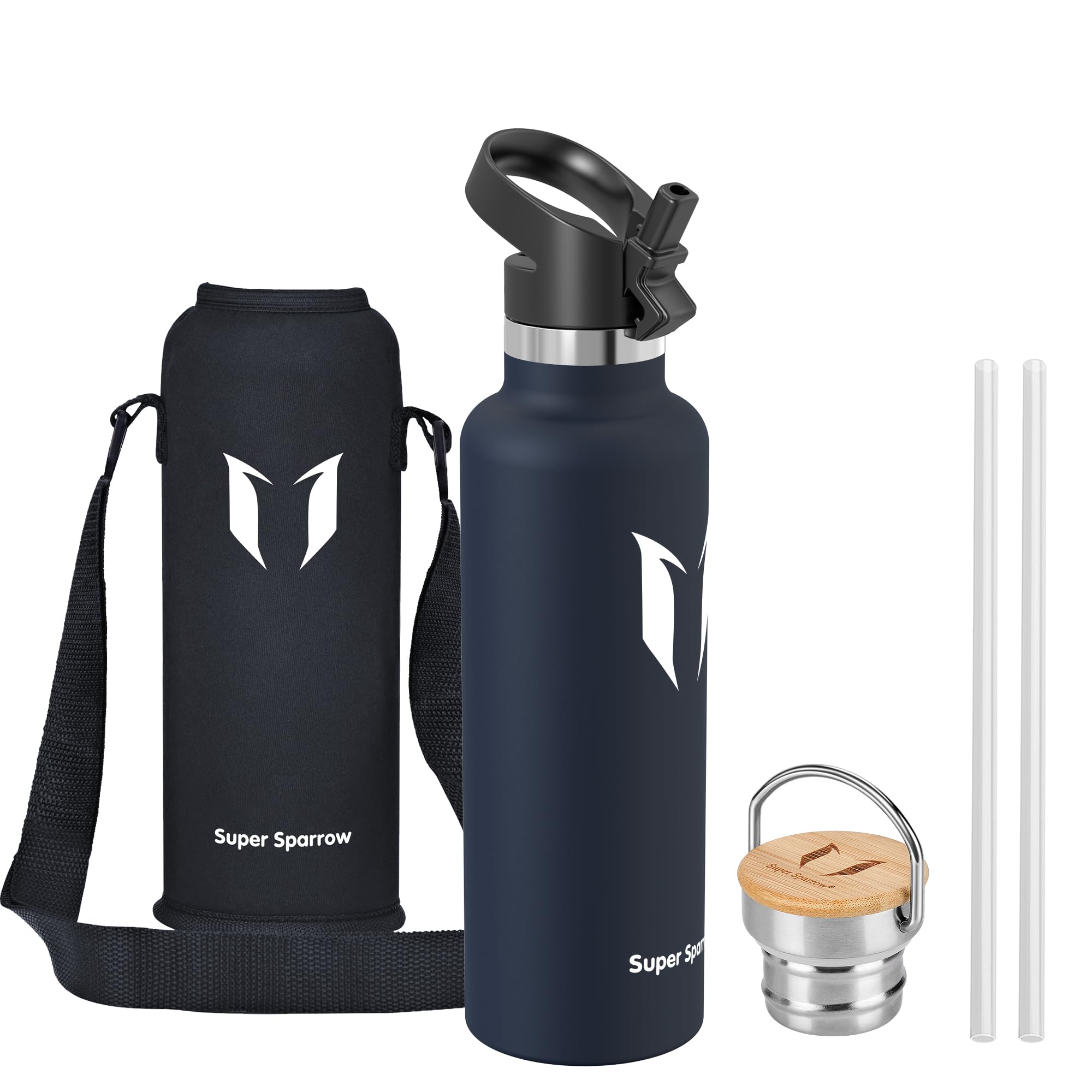 Super Sparrow Borraccia Termica - Bottiglia Termica Senza Perdite - 350ml/500ml/620ml/750ml/1L - Senza BPA Borracce Bambini - Per Scuola, Sport, Campeggio, Palestra, Ciclismo - Con 2 Tappi