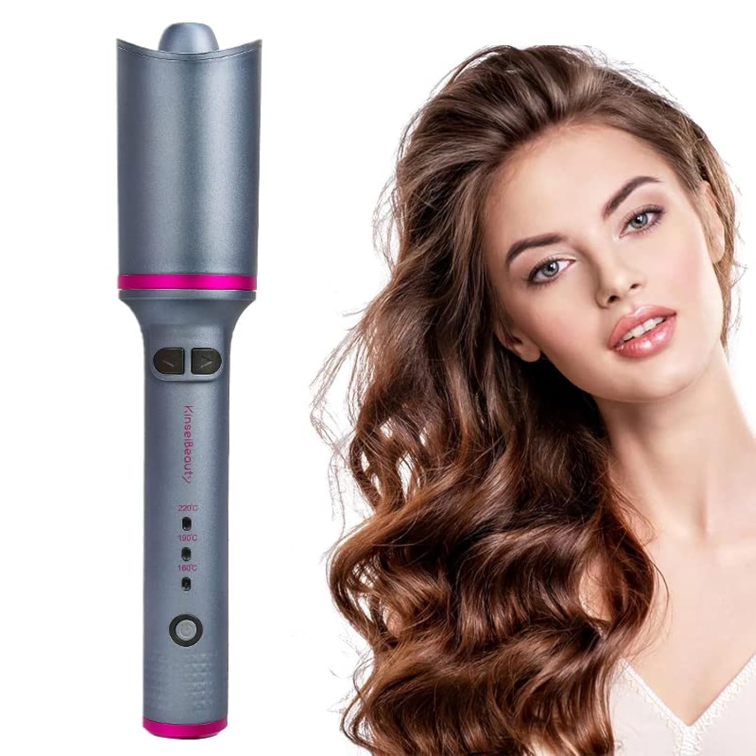 KinseiBeauty Automatic Hair Curler, Auto Hair Curling Iron Double-Coated Ceramic Rotating with 3 Adjustable Temps, Anti- Stuck Hair, Fast Heating in 10s for Hair Styling
