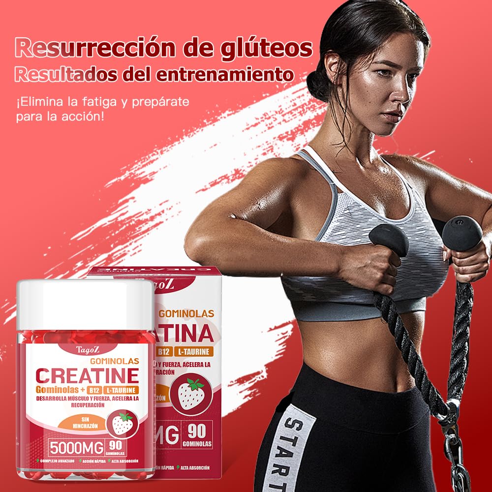 Gominolas de Creatina 90 unidades 1 envase 5000mg de Creatina Monohidratada por gominola con fórmula de gominolas de fruta prácticas y veganas para apoyo diario en entrenamiento