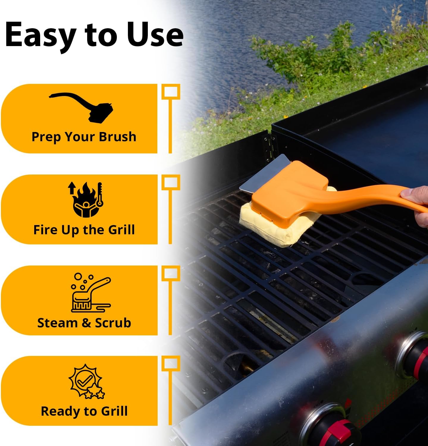 Grill Rescue BBQ Replaceable Scraper Cleaning Head - Bristle Free Grill Brush, Safe for Stainless Steel & Cast Iron Grates - Premium Aramid Fiber, Built-in Bottle Opener (Better Brush)