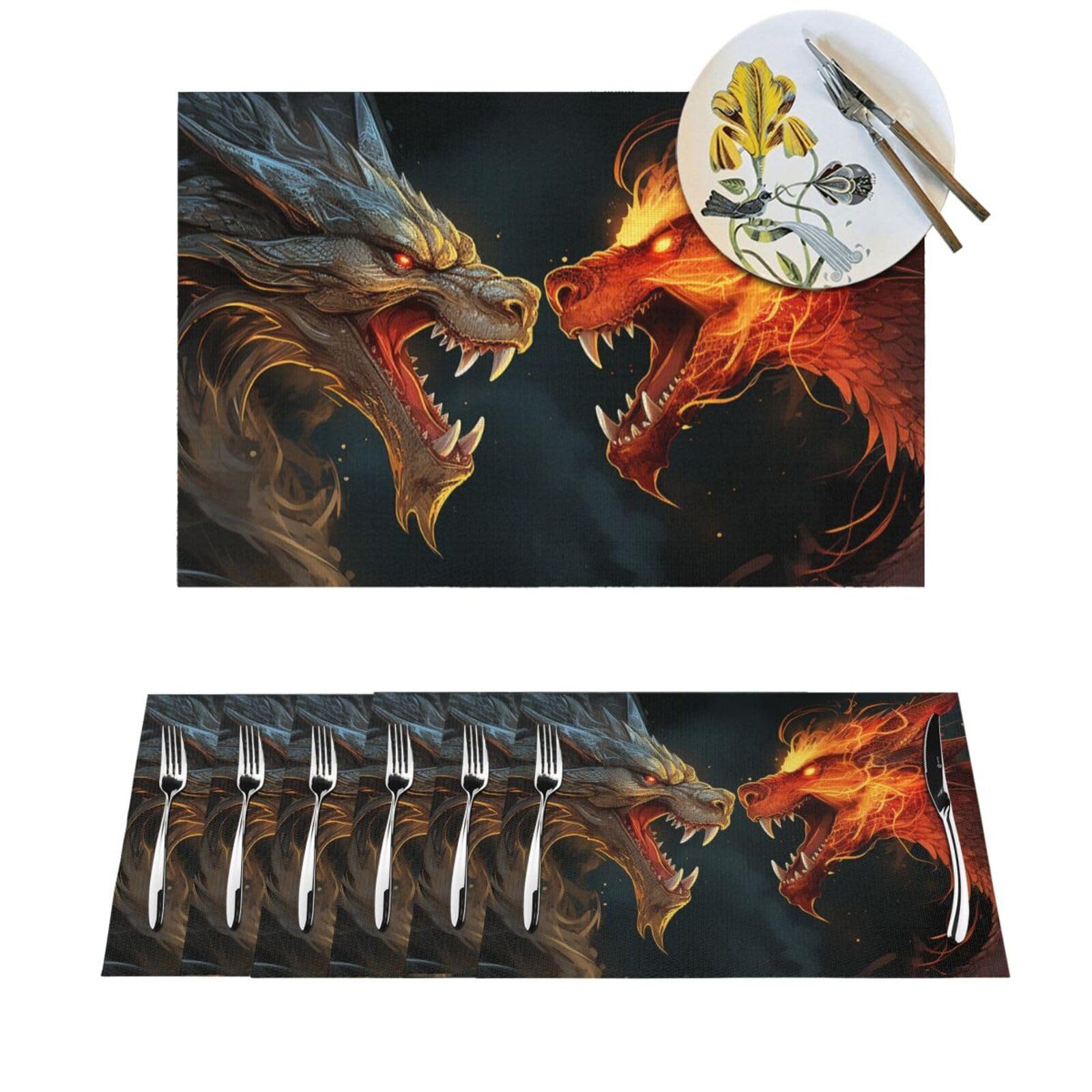 Set de table chic en PVC tissé motif dragon lot de 4 de luxe